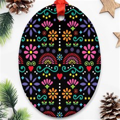 Mexican Folk Art Seamless Pattern Colorful Ornament (oval) by Paksenen