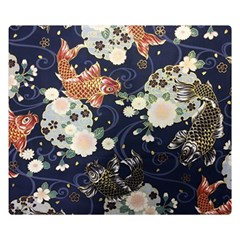 Japanese Wave Koi Illustration Pattern Two Sides Premium Plush Fleece Blanket (kids Size) by Ndabl3x