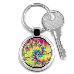 Fractal Spiral Abstract Background Vortex Yellow Key Chain (round) by Ket1n9