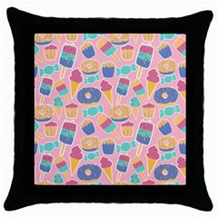 Ice Cream Donut Sweets Candie Throw Pillow Case (black) by Apenda