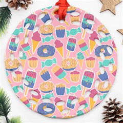 Ice Cream Donut Sweets Candie Round Filigree Ornament (two Sides) by Apenda