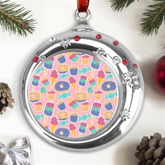 Ice Cream Donut Sweets Candie Metal Snowflake Red Crystal Round Ornament by Apenda