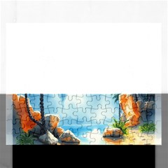 Delicate Watercolor Painting Surreal Oasis Scene With Intense Dramatic Lighting Rectangular Jigsaw Puzzl by pollyparadiseartshop