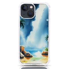 Delicate Watercolor Painting Surreal Oasis Scene With Intense Dramatic Lighting Iphone 13 Mini Tpu Uv Print Case by pollyparadiseartshop