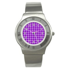 Purple Plaid Tartan 3 Stainless Steel Watch by dressshop