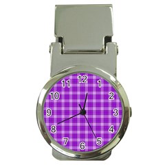 Purple Plaid Tartan 3 Money Clip Watches by dressshop