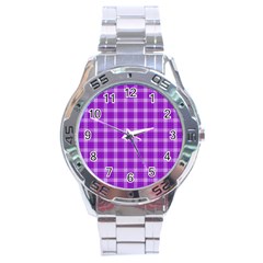 Purple Plaid Tartan 3 Stainless Steel Analogue Watch by dressshop