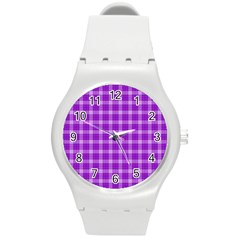 Purple Plaid Tartan 3 Round Plastic Sport Watch (m) by dressshop