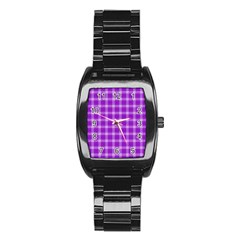 Purple Plaid Tartan 3 Stainless Steel Barrel Watch by dressshop