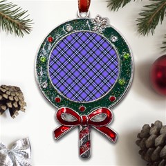 Blue Tartan Plaid 1 Diagonal Metal X mas Lollipop With Crystal Ornament by dressshop
