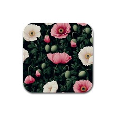 Poppy Flower Plant Petals Bloom Rubber Square Coaster (4 Pack) by Grandong