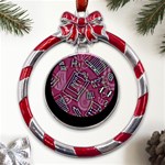 Abstract Art Pattern Design Background Metal Red Ribbon Round Ornament Front