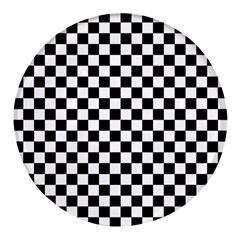 Pattern Checkered Squares Black White Pattern Round Glass Fridge Magnet (4 Pack)