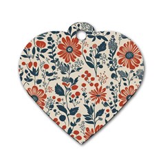 Retro Scandinavian Nordic Flowers Pattern Dog Tag Heart (one Side) by violetheavensky