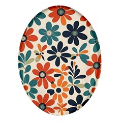 Retro Scandinavian Nordic Flowers Pattern 2 Oval Glass Fridge Magnet (4 Pack)