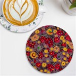 Mid Century Retro Floral 1970s 1960s Pattern 90 UV Print Round Tile Coaster Front