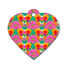 Retro 40s 50s Mexico Flowers Pattern Dog Tag Heart (one Side) by violetheavensky