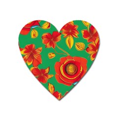 Mid Century Retro Floral 1970s 1960s Pattern 89 Heart Magnet