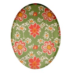 Retro 40s 50s Mexico Flowers Pattern 3 Oval Glass Fridge Magnet (4 Pack)