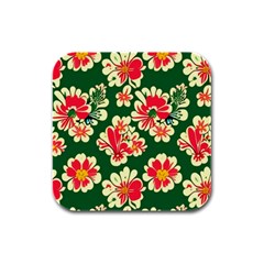 Retro 40s 50s Mexico Flowers Pattern 2 Rubber Square Coaster (4 Pack) by violetheavensky