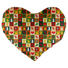 Template Christmas Pattern Large 19  Premium Flano Heart Shape Cushions by Proyonanggan