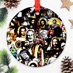 Jesus Christ Modern Halftone Pattern Round Ornament (two Sides) by snek