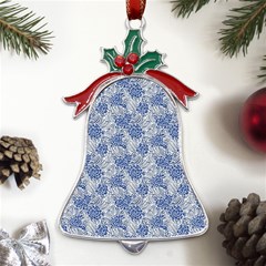 Blue Roses Metal Holly Leaf Bell Ornament by DinkovaArt