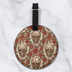 Skull And Roses Flowee Flora Floral Patterns Pattern Nappa Leather Luggage Tag Round by Tsamara