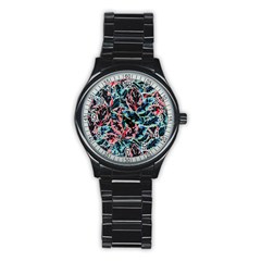 Leaves Nature Pattern Patterns Colorful Stainless Steel Round Watch by Tsamara