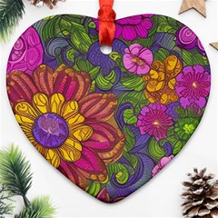 Mid Century Retro Floral 1970s 1960s Pattern 55 Ornament (heart) by violetheavensky